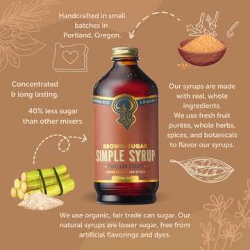 Portland Syrups Brown Sugar Simple Syrup - Drink Mix for Exceptional Cocktails, Simple Syrup for Cocktails, Sugar Syrup for Drinks, Simple Syrup for Coffee, Mocktails, Baking, 12 oz, Pack of 1