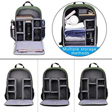 CADeN Camera Backpack Bag with Laptop Compartment 15.6" for DSLR/SLR Mirrorless Camera Waterproof, Camera Case Compatible for Sony Canon Nikon Camera and Lens Tripod Accessories Green