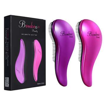 BOMBEX Detangling Brush - 2-Piece Value Set - Wet Detangling Hair Brush,Professional No Pain Detangler for Women,Men,Kids,Purple & Pink