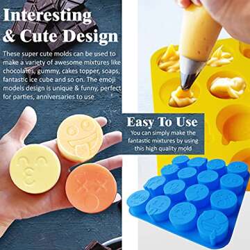 silicone molds for baking ，2 Pieces Silicone Chocolate Molds,Cookie molds ,32 Cavity Silicone Emoji Molds . Mini Soap Making ,Perfect Molds for Chocolate Covered Oreos, Cupcake, Candy, Pudding
