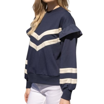 Yinawsky Womens Trendy Sweatshirt Casual Crewneck Long Sleeve Colorblock Striped Drop Shoulder Pullo...