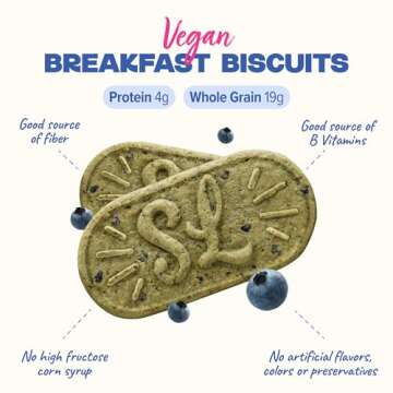 Sweet Loren's Vegan Breakfast Biscuits | Blueberry | 4g Protein, 19g Whole Grains | Plant Based, Gluten Free, Dairy Free, Nut Free Snacks | 3 Pack (15 Total Biscuits, 1.6 ounce each)