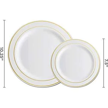 125 Piece Gold Dinnerware Party Set - 50 Gold Rim Plastic Plates, 25 Dinner 25 Dessert Plates, 25 Kn...