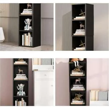 ALISENED 70.8" Tall Narrow Bookshelf, 6 Shelf Wooden Corner Bookcase, Modern Skinny Cubes Storage Organizer Display Shelving for Bedroom, Library, Living Room, Home, Office, Black