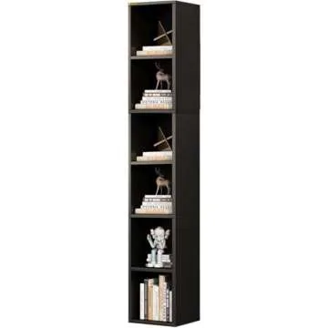 ALISENED 70.8" Tall Narrow Bookshelf, 6 Shelf Wooden Corner Bookcase, Modern Skinny Cubes Storage Organizer Display Shelving for Bedroom, Library, Living Room, Home, Office, Black