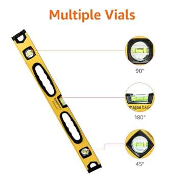 Amazon Basics 24-Inch Heavy Duty Shock Resistant Aluminum Alloy Magnetic Spirit Level, Black/Yellow