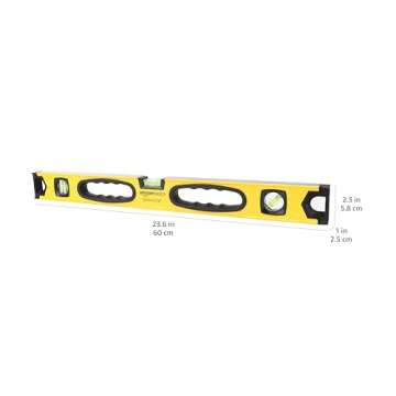 Amazon Basics 24-Inch Heavy Duty Shock Resistant Aluminum Alloy Magnetic Spirit Level, Black/Yellow