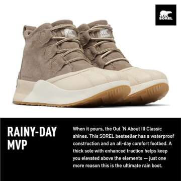 Sorel Women's Out N About lll Classic Waterproof Boots - Omega Taupe, Bleached Ceramic - Size 7.5