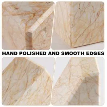 Marble Bookends，Natural Decorative Bookend for Shelves, Non-Skid Book End for Heavy Books, Idea Book Stoppers & Holder for Desk Bookshelf Decor, Modern Home Decor Cream Color Book Ends, Set of 2