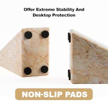 Marble Bookends，Natural Decorative Bookend for Shelves, Non-Skid Book End for Heavy Books, Idea Book Stoppers & Holder for Desk Bookshelf Decor, Modern Home Decor Cream Color Book Ends, Set of 2