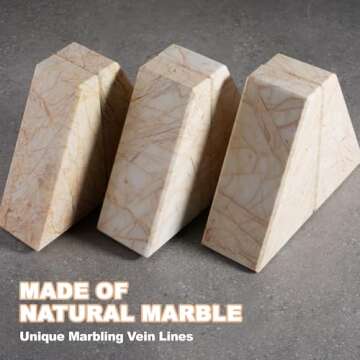 Marble Bookends，Natural Decorative Bookend for Shelves, Non-Skid Book End for Heavy Books, Idea Book Stoppers & Holder for Desk Bookshelf Decor, Modern Home Decor Cream Color Book Ends, Set of 2