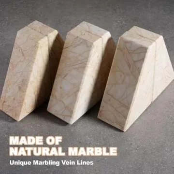 Marble Bookends，Natural Decorative Bookend for Shelves, Non-Skid Book End for Heavy Books, Idea Book Stoppers & Holder for Desk Bookshelf Decor, Modern Home Decor Cream Color Book Ends, Set of 2