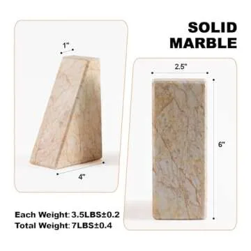 Marble Bookends，Natural Decorative Bookend for Shelves, Non-Skid Book End for Heavy Books, Idea Book Stoppers & Holder for Desk Bookshelf Decor, Modern Home Decor Cream Color Book Ends, Set of 2