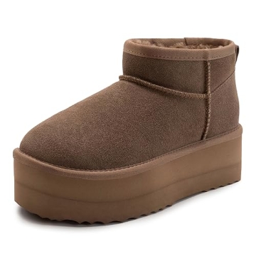 Xiakolaka Women's Classic Platform Mini Boots Winter Suede Anti-Slip Ankle Snow Taupe Boots Size 11