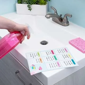 MC SQUARES Squares Reusable, Erasable Cleaning Organizer Bundle|30 Count with Checklist, Labels, Reminders and Smudge-Free Tackie Marker|Cling to Stainless Steel & Glass|USA Made