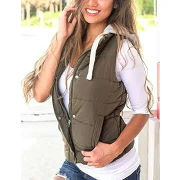Yeokou Women's Slim Sleeveless Quilted Removable Hooded Winter Puffer Vest Coat(Army Green-M)