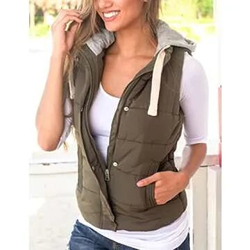Yeokou Women's Slim Sleeveless Quilted Removable Hooded Winter Puffer Vest Coat(Army Green-M)