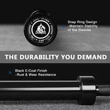 LIONSCOOL 7ft Olympic Barbell (Black E-coating, 700LBS, Center Knurl)