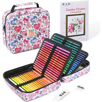 H & B 120 Colored Soft-Core Pencils Set with Coloring Book & Storage Bag