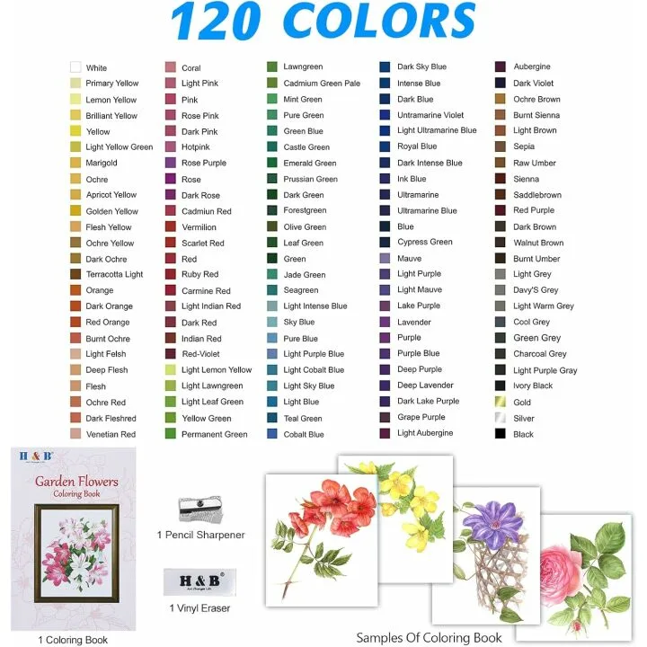 120 Colored Pencils Set with Book & Storage Bag
