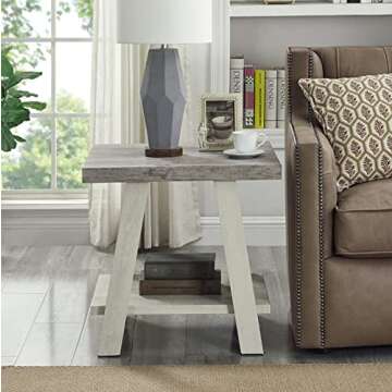 Roundhill Furniture Athens Contemporary Two-Tone Wood Shelf End Table, Weathered Gray and Beige