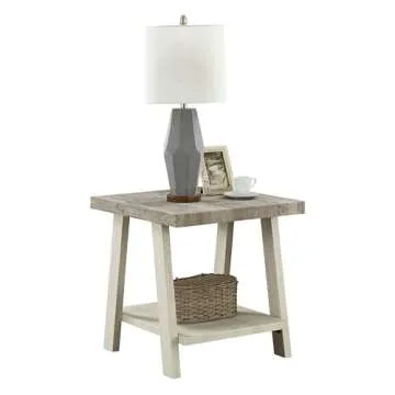 Roundhill Furniture Athens Contemporary Two-Tone Wood Shelf End Table, Weathered Gray and Beige