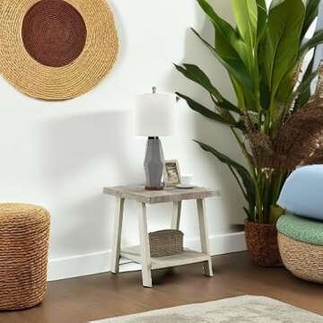 Roundhill Furniture Athens Contemporary Two-Tone Wood Shelf End Table, Weathered Gray and Beige