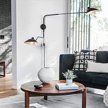 Chiynght Modern Swing Arm Wall Sconce Plug in Black