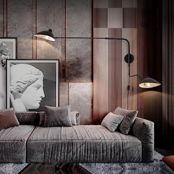 Chiynght Modern Swing Arm Wall Sconce Plug in Black