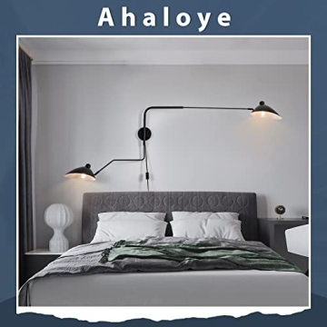 Chiynght Modern Swing Arm Wall Sconce Plug in Black