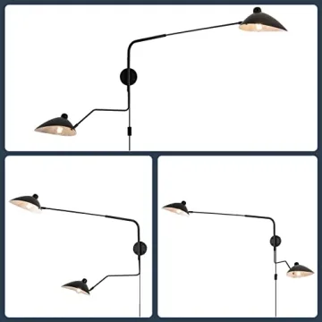 Chiynght Modern Swing Arm Wall Sconce Plug in Black