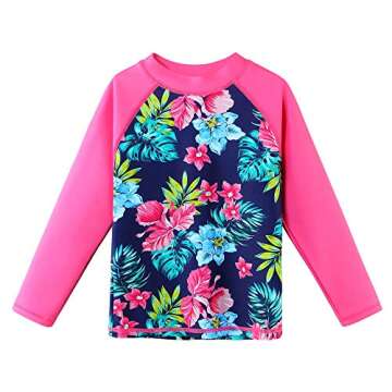 TFJH E Kids Girls Swimsuits Two Pieces Rashguard Sunsuits Dress Beachwear Skirt UV 50+ Navy Flower 1...