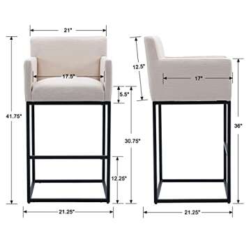 HNY Modern Counter Height Bar Stools Set of 4, Linen Fabric Upholstered Bar Stools with Backs, 30 Inch Kitchen Island Stools with Black Metal Frame, Cream