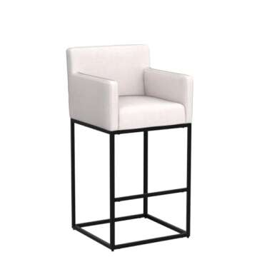 HNY Modern Counter Height Bar Stools Set of 4, Linen Fabric Upholstered Bar Stools with Backs, 30 Inch Kitchen Island Stools with Black Metal Frame, Cream