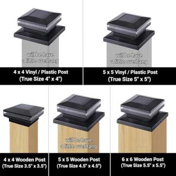 Dynaming 8 Pack Solar Post Lights, Outdoor Decorative Post Cap Light, Solar Powered Black Shell Caps...