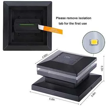 Dynaming 8 Pack Solar Post Lights, Outdoor Decorative Post Cap Light, Solar Powered Black Shell Caps, Brightness Warm White LED Lighting for Fence Deck Patio, Fit 4x4, 5x5 or 6x6 Vinyl/Wooden Posts