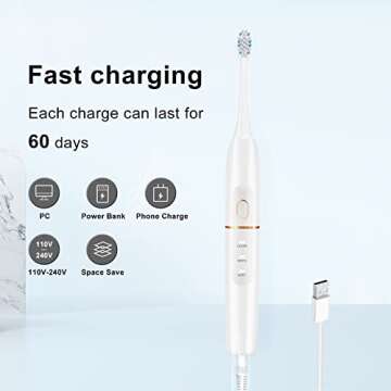 kingheroes Electric Toothbrush Set, Comes with 8 Brush Heads & Travel Case,4 Modes with 2 Minutes Built in Smart Timer, One Charge for 60 Days, 42000 VPM Motor (White)