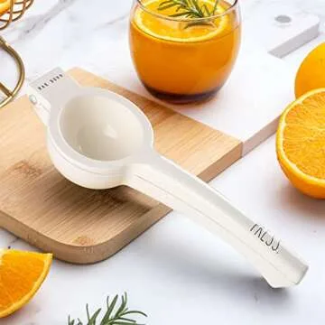 Rae Dunn Manual Citrus Press Juicer – Metal Lemon Juicer and Citrus Squeezer – Handheld Juicer for Lemons, Limes, Tangerines and More (White)