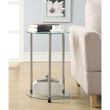 Convenience Concepts Designs2Go Classic Glass 2 Tier Round End Table, 15.75(L) x 15.75(W) x 24.41"(H)