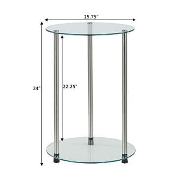 Convenience Concepts Designs2Go Classic Glass 2 Tier Round End Table, 15.75(L) x 15.75(W) x 24.41"(H)