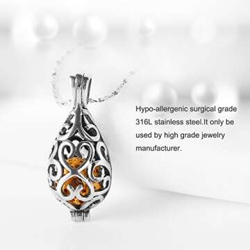 Maromalife Lava Stone Diffuser Necklace Teardrop Essential Oil Diffuser Aromatherapy Necklace 316L Stainless Steel Necklace with 8 Lava Stone, Gift for Women/Men, Mothers Day, Christmas, Birthday