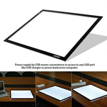 A3 Light Box, AGPtek LED Artcraft Tracing Light Pad Ultra-Thin USB Power Cable Dimmable Brightness Tatoo Pad Animation, Sketching, Designing, Stencilling X-ray Viewing W/USB Adapter (PSE Approval)