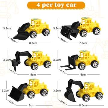 Zhanmai Mini Construction Engineering Trucks Set, 24 Pcs Small Construction Toys and Treat Bags with...