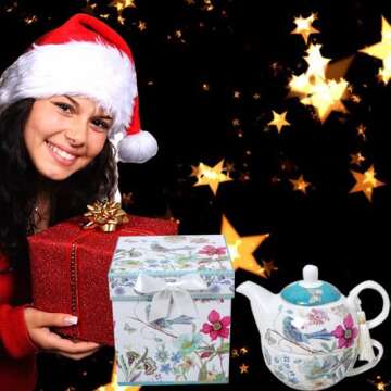 Lightahead Bone China Tea for One Set in Blue Bird Design, in attractive Reusable Handmade Gift Box ...