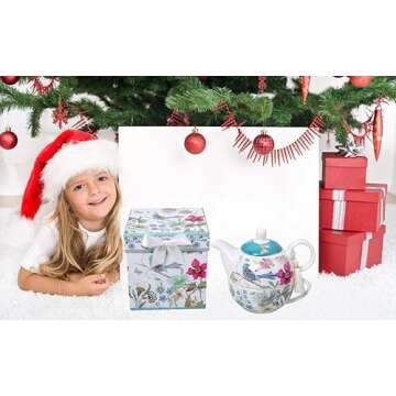 Lightahead Bone China Tea for One Set in Blue Bird Design, in attractive Reusable Handmade Gift Box (With Ribbon), Blue