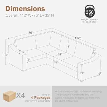 ABCASA 112" Convertible Sectional Sofa, Large L Shaped Couch with Detachable Sofa Cover, Modular Cou...