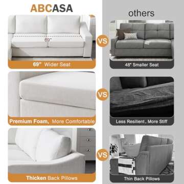 112" Convertible Sectional Sofa in Ivory for Modern Living