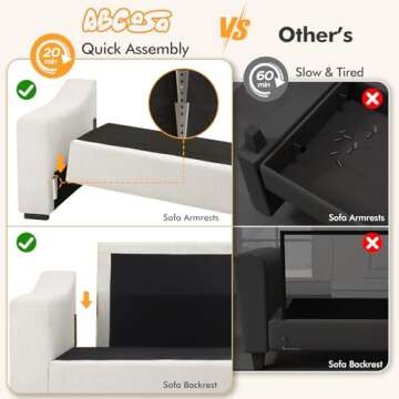 112" Convertible Sectional Sofa in Ivory for Modern Living