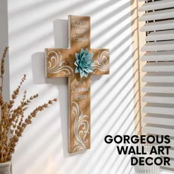 BAYSBAI Cross Wall Decor With Metal Flower - Bless Our Family Cross Decor, Bead Crafts - Religious, ...