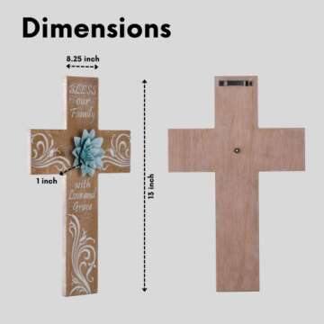 BAYSBAI Cross Wall Decor With Metal Flower - Bless Our Family Cross Decor, Bead Crafts - Religious, Spiritual, Christian, Crucifix, Orthodox Home Decoration - Weathered Wood Look Art Sculpture